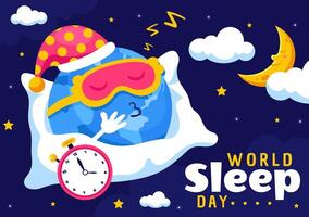 World Sleep Day Celebration with Moon, Clouds, and Relaxing Scenes in Flat Style vector
