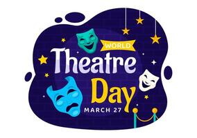 World Theatre Day Illustration with Comedy and Tragedy Masks and Red Curtains in a Flat Style Background vector