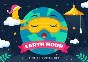 Happy Earth Hour Day Illustration Highlighting Energy Saving with Light Bulb and Globe vector