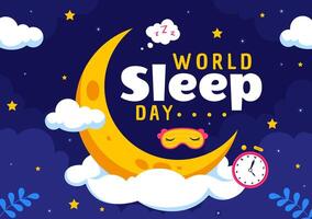 Sleep Awareness Illustration Featuring Clouds, Moon, and Planet Earth in a Flat Design vector