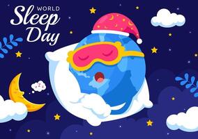 Illustration of World Sleep Day with Dreamlike Atmosphere, Planet Earth, and the Moon vector
