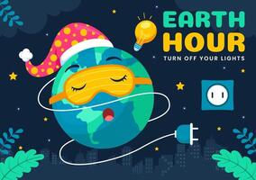 Illustration of Earth Hour Day Featuring Turning Off Lights with a Light Bulb and Globe in Flat Design vector