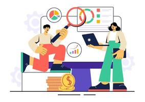 Illustration of Entrepreneurs Brainstorming, Collaborating, and Celebrating Success vector