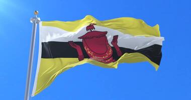 Brunei flag waving at wind in slow, loop video