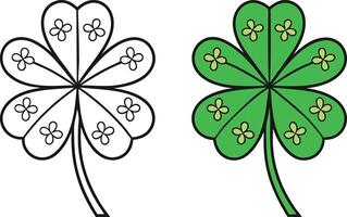 FourLeaf Clover Coloring Page Outline and Green Shamrock vector