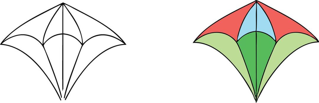 Kite Designs Outline, Colored, Sections, Panels, Shapes, Lines, Geometry, Symmetry, Patterns vector