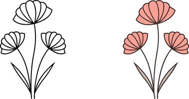 Simple Line Art Flower Design Black and Coral Color Scheme vector