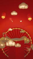 3D red portrait background chinese new year with minimalist podium, suitable for product promotion in stories and reels video