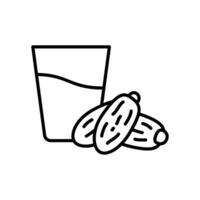 Icon of iftar or breaking the fast with a glass of water and dates vector