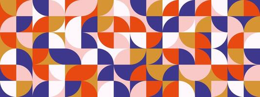 Bright curved seamless pattern. Abstract geometric mid century background. Colorful Swiss modernist or postmodernist style wallpaper. Modular repeating overlay. Red blue gold mural backdrop vector