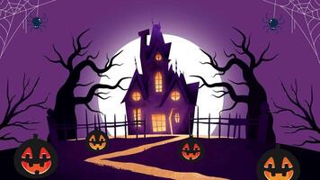 Halloween house with pumpkins and bats in front of a full moon Animation Background video