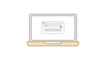 Electronic device of laptop in opening move, colored outline design style video