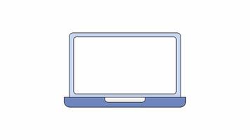 Electronic device of laptop in opening move, with open a new tab www, colored outline design style video