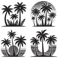 Silhouette of Palm Trees - Tropical Nature Scene Black Palm Tree Design on White Background vector