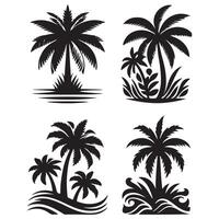 Silhouette of Palm Trees - Tropical Scene with Black Palm Tree Design on White Background vector