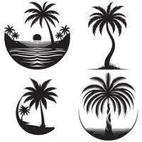 Silhouette of Palm Trees - Tropical Nature Scene with Black Palm Tree Design on vector