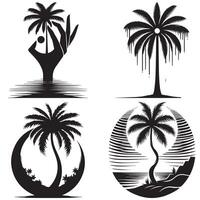 Palm Trees - Tropical Nature Scene with Black Palm Tree Design on White Background vector