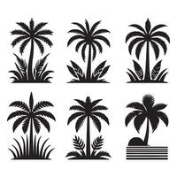 Silhouette of Palm Trees - Tropical Nature Scene with Black Palm Tree Design on White bg vector