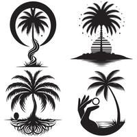 Silhouette of Palm Trees -Nature Scene with Black Palm Tree Design on White Background vector