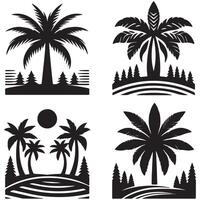Silhouette of Trees - Tropical Nature Scene with Black Palm Tree Design on White Background vector