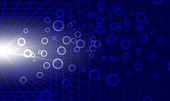 dark blue abstract background with perspective grid and transparent bubbles. bright light. vector