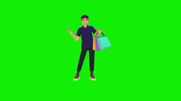 2d animation salesman left hand shopping bag animation 4k green screen video
