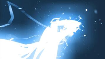 Intense blue electric lightning energy beam in dark space, symbolizing powerful energy, futuristic technology, and movement background video