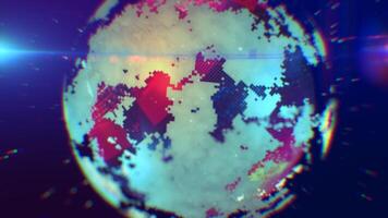A cool-toned digital depiction of Earth, showcasing pixelated patterns and futuristic blue lighting, emphasizing technology and innovation background video