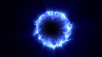 A dynamic burst of electric blue energy sphere radiating from a central point against a dark background, representing power and motion background video