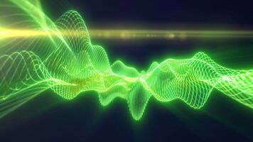 Vivid green illuminated waveforms on a dark background, conveying technology, data, and sound vibrations video