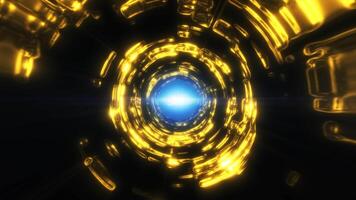 A vibrant golden tunnel with glowing light radiating from the center, creating a high-energy, sci-fi aesthetic in digital background video