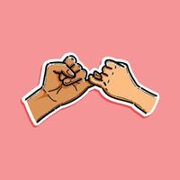 A vibrant illustration depicting two hands locking pinkies, symbolizing a pinky promise and mutual trust. The image features a pink backdrop and highlights themes of trust, bond, and friendship. vector