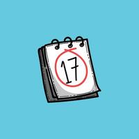 Cartoon illustration featuring a calendar with the date 17 circled prominently, set against a simple blue background, symbolizing deadlines, appointments, and important dates. vector