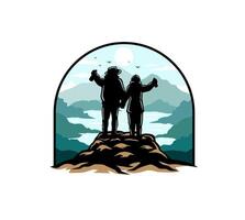 Couple of hikers on hill vector