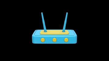 3D Stylized WiFi Router Rotating on a Transparent Background. Seamless Loop. 4K video