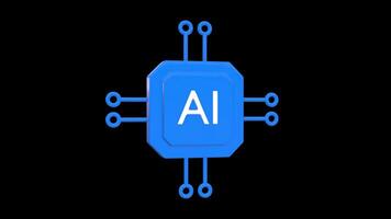 AI Icon Rotating on a Transparent Background. Seamless Loop. Intelligence. 4K video