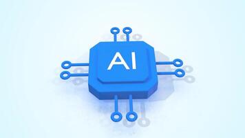 AI Icon on a Light Reflective Floor. Artificial Intelligence 3D Animation. 4K video