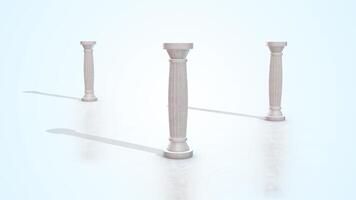 3D Pillars on a Light Reflective Floor. Building and Structure Supporter. 4K video