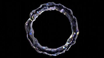 Animation Of Iridescent Round Ring Frame With Glowing Lights Against Black Background video