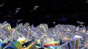 Animation Of Iridescent Wavy Sheets With Glowing Lights Against Black Background video