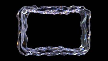 Animation Of Iridescent Rectangle Curvy Frame With Glowing Lights Against Black Background video