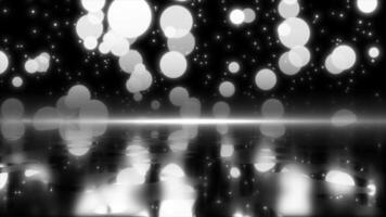 white color multiple circular shapes moving in 3d space forming water reflection on floor modern design bokeh background video