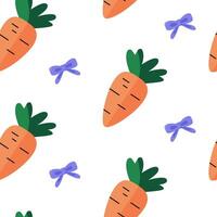 Cute carrot and bow seamless pattern on white background. vector