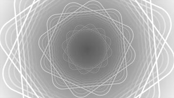 white color rotating multiple square shape lines forming floral pattern with 3d tunnel modern design loop able dark geometrical background video