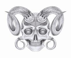 Demonic skull with ram horns. design by hand drawing and make graphic . vector