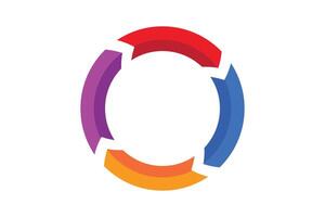 Colorful Circular Graphic with Interlocking Segments. Segmented circle arrow rotation icon. vector