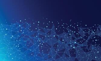 Abstract Futuristic Digital Landscape with Particle Dots, Stars, and Horizon Line, Featuring a Geometric Connection Structure and Blue Grid Design. vector