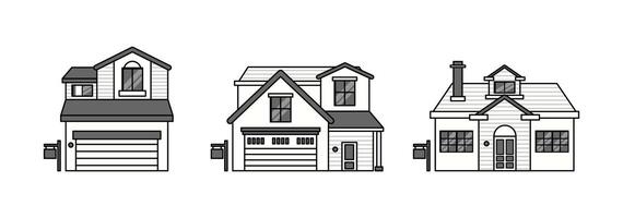 set of line building icons on black and white colour vector