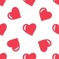 Seamless pattern with cute red hearts on white background in flat doodle style vector