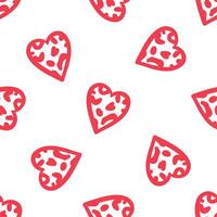 Seamless pattern with abstract leopard print hearts in flat doodle style vector
